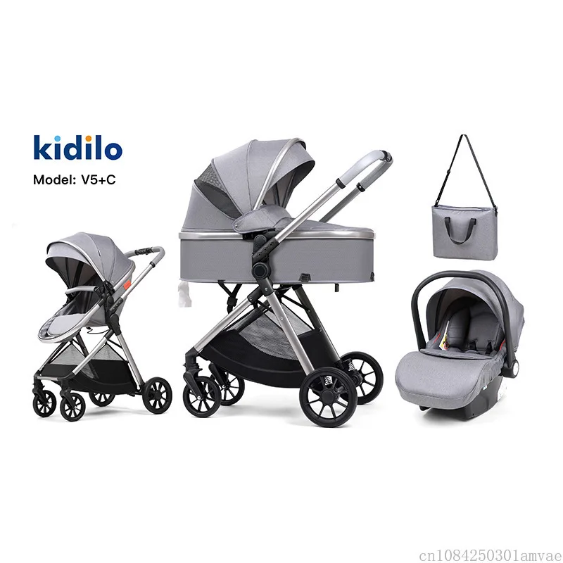 3 in 1 Multifunctional Baby Stroller Equipped with Car Seats for Sitting and Lying Down, Lightweight and Comes with A Mommy Bag