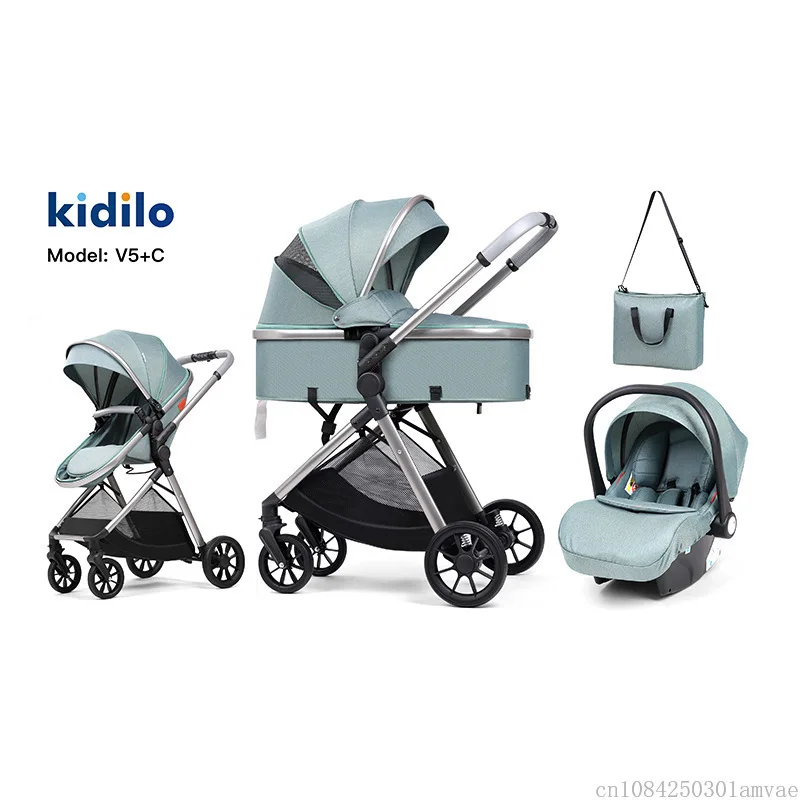 3 in 1 Multifunctional Baby Stroller Equipped with Car Seats for Sitting and Lying Down, Lightweight and Comes with A Mommy Bag