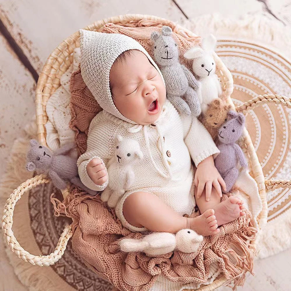 Knitted Baby Boy Costume Newborn Photography Props Long Sleeve Infant Bodysuit Newborn Photography Outfit Baby Girl Accessories