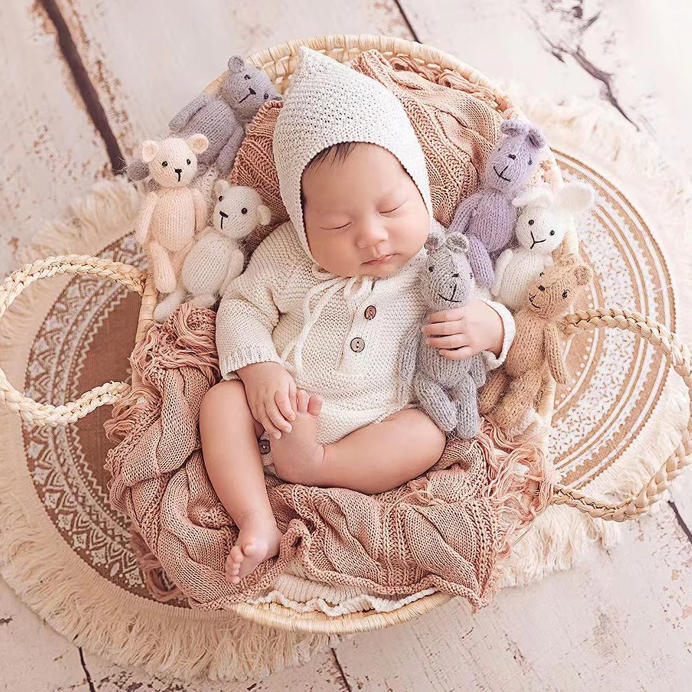 Knitted Baby Boy Costume Newborn Photography Props Long Sleeve Infant Bodysuit Newborn Photography Outfit Baby Girl Accessories