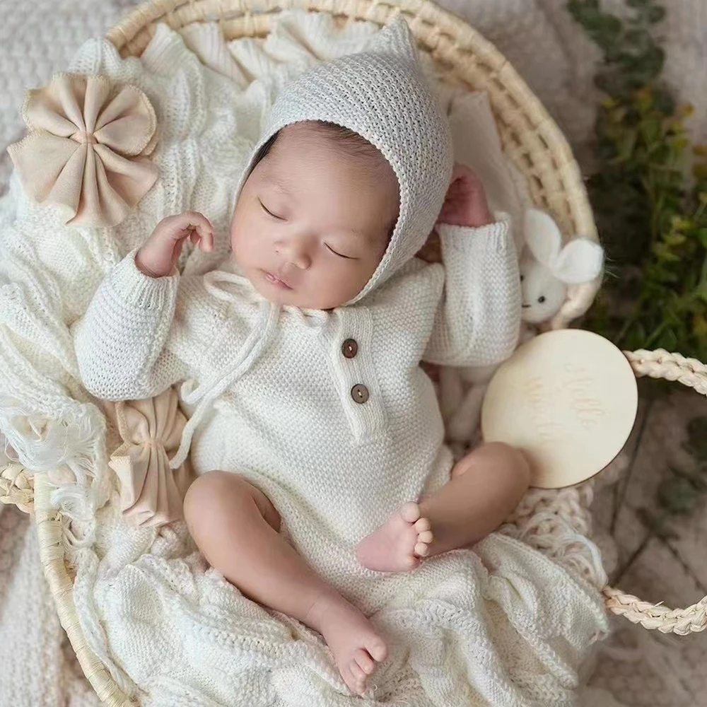 Knitted Baby Boy Costume Newborn Photography Props Long Sleeve Infant Bodysuit Newborn Photography Outfit Baby Girl Accessories