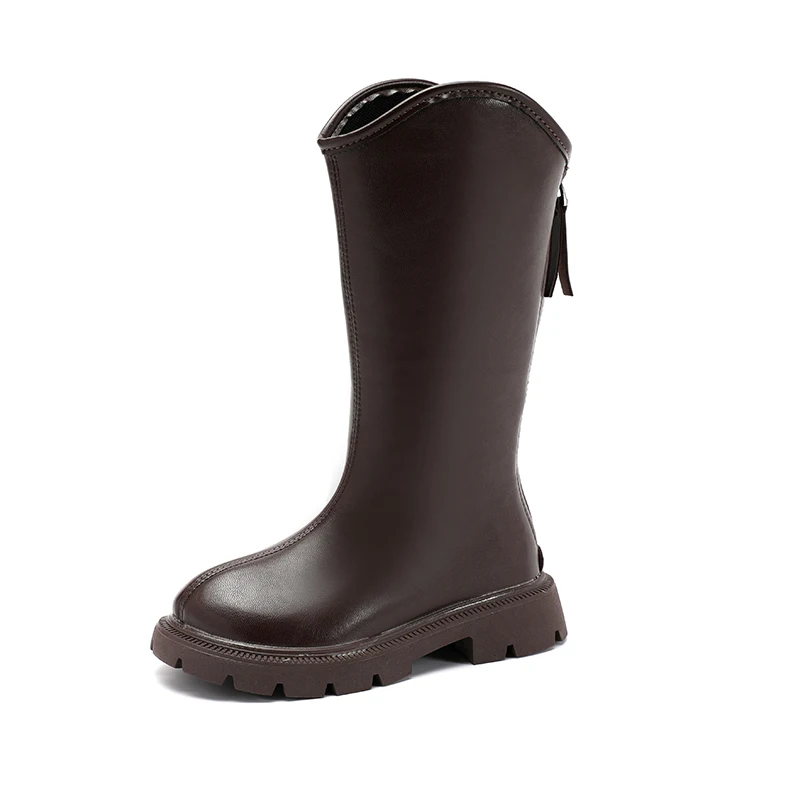 2024 Autumn Winter New Children High Boots for Girls Fashion Korean Style Anti-slippery Keep Warm Versatile Chic Leather Shoes