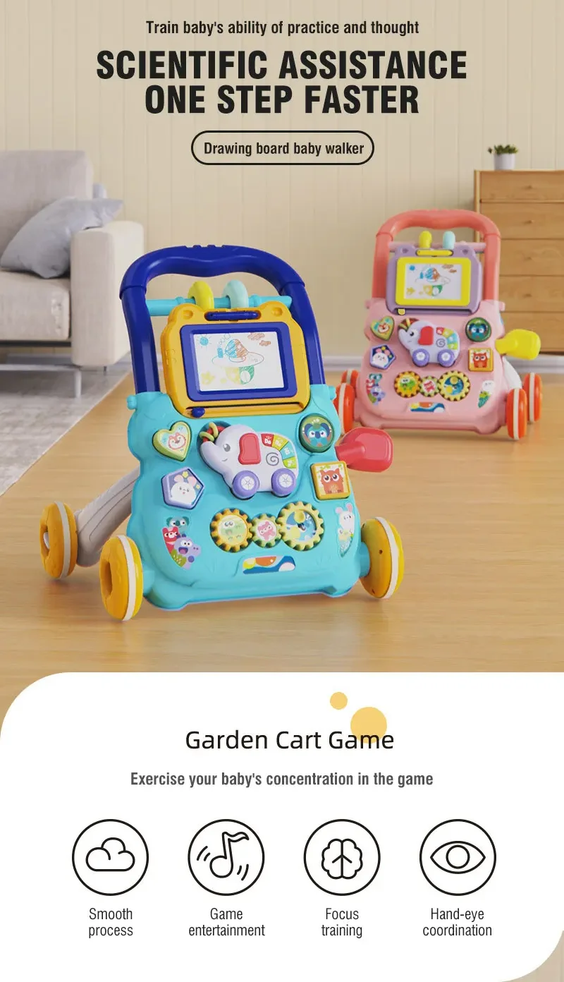 PANGDUBE Early Educational Baby Walker with Artboard Toy Baby Activities Learning Walking Toys Walkers for Baby Assisted Walking