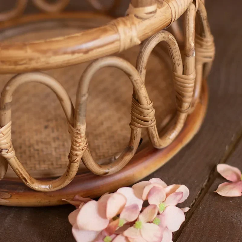 Newborn Photography Props Baby Round Rattan Woven Basket Baby Photo Pose Props Infant Photo Artwork Decor Backdrop Accessories