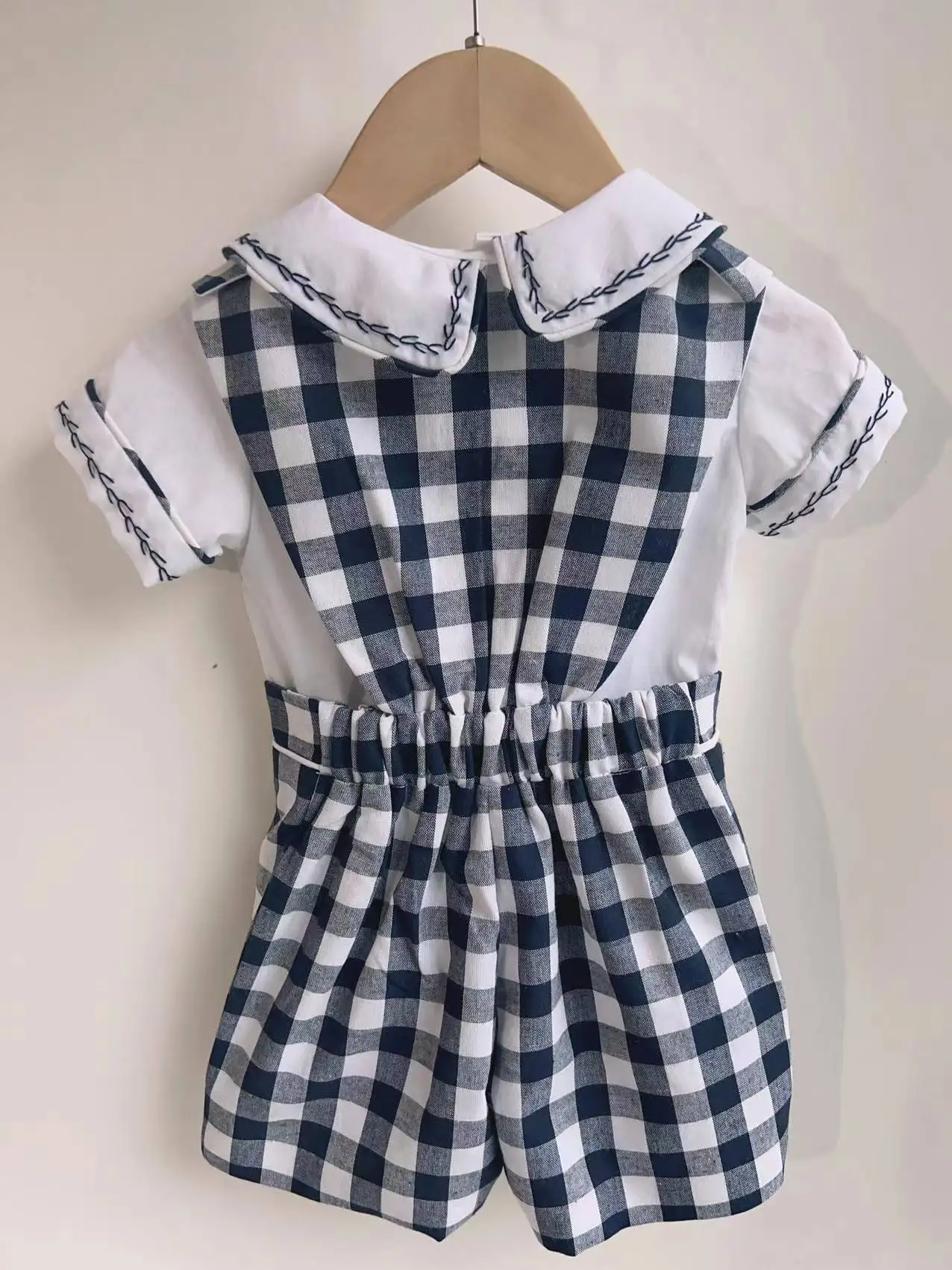Plaid Baby Boys Outfit Short Sleeves Bodysuit Suspender Toddler Anniversary Costume Spring Summer Suit