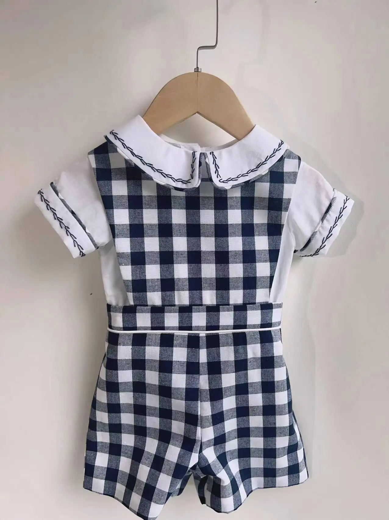 Plaid Baby Boys Outfit Short Sleeves Bodysuit Suspender Toddler Anniversary Costume Spring Summer Suit
