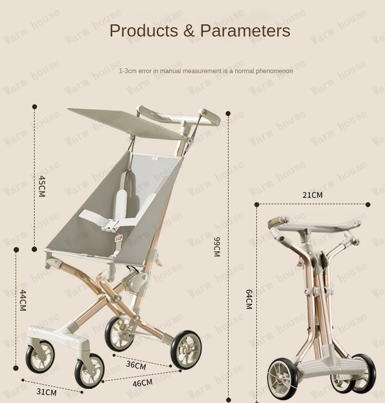High Landscape Stroller Light Travel Trolley Light and Foldable Portable Travel Baby Stroller Four Wheel Trolley Cart