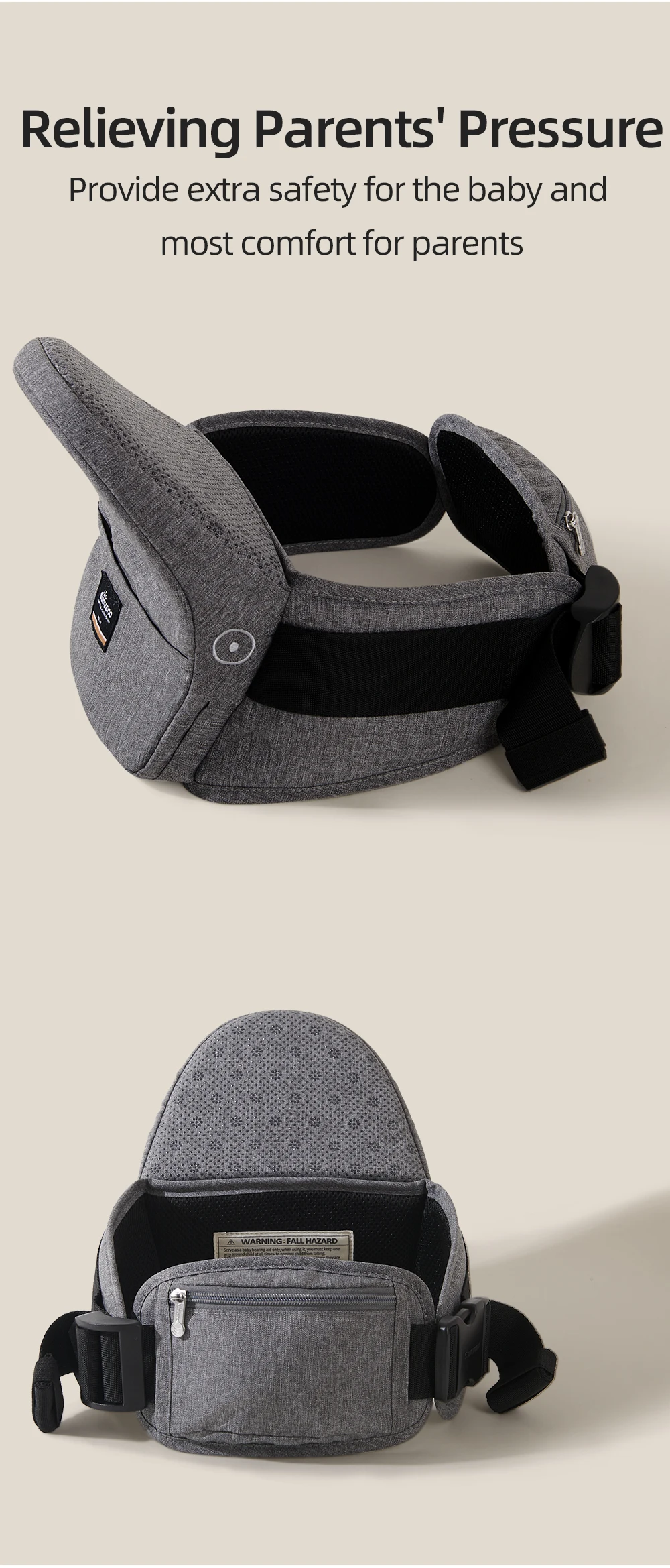 Sunveno Advanced Foldable Baby Carrier Adjustable Waistband Ergonomic Lightweight Collapsable Hipseat Carrier Portable Pocket