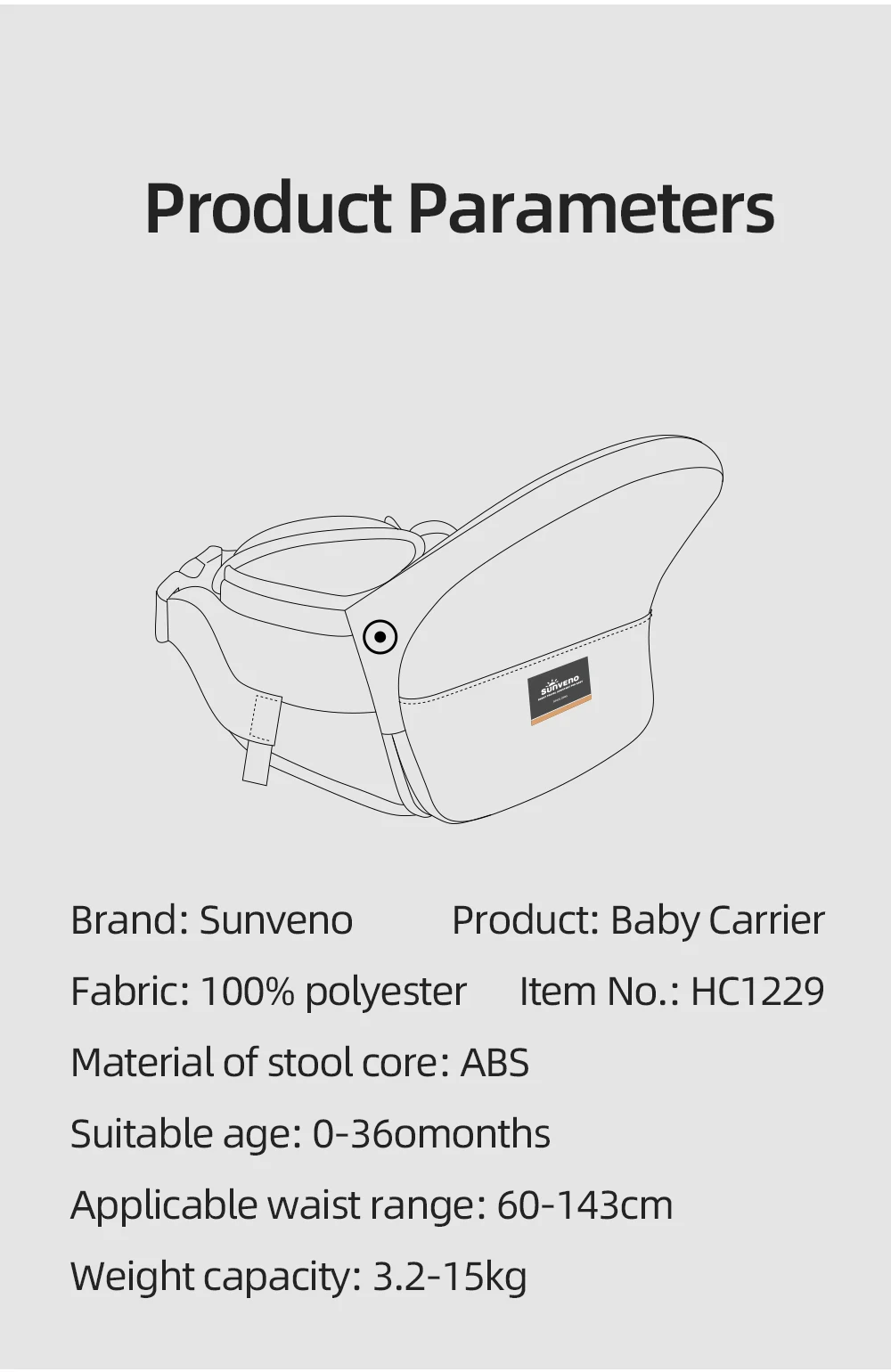 Sunveno Advanced Foldable Baby Carrier Adjustable Waistband Ergonomic Lightweight Collapsable Hipseat Carrier Portable Pocket