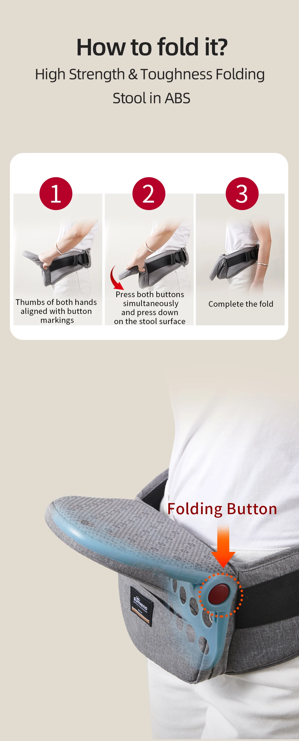 Sunveno Advanced Foldable Baby Carrier Adjustable Waistband Ergonomic Lightweight Collapsable Hipseat Carrier Portable Pocket