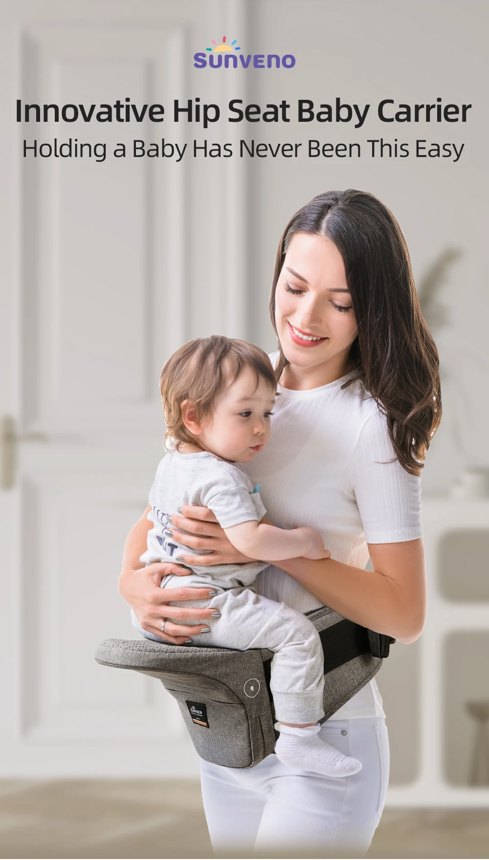 Sunveno Advanced Foldable Baby Carrier Adjustable Waistband Ergonomic Lightweight Collapsable Hipseat Carrier Portable Pocket