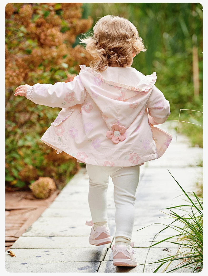 Dave Bella Children Girls Outerwear Tops 2025 Spring New Fashion Casual Floral Sweet Cute Hooded Coat Outdoor Party DB1247926