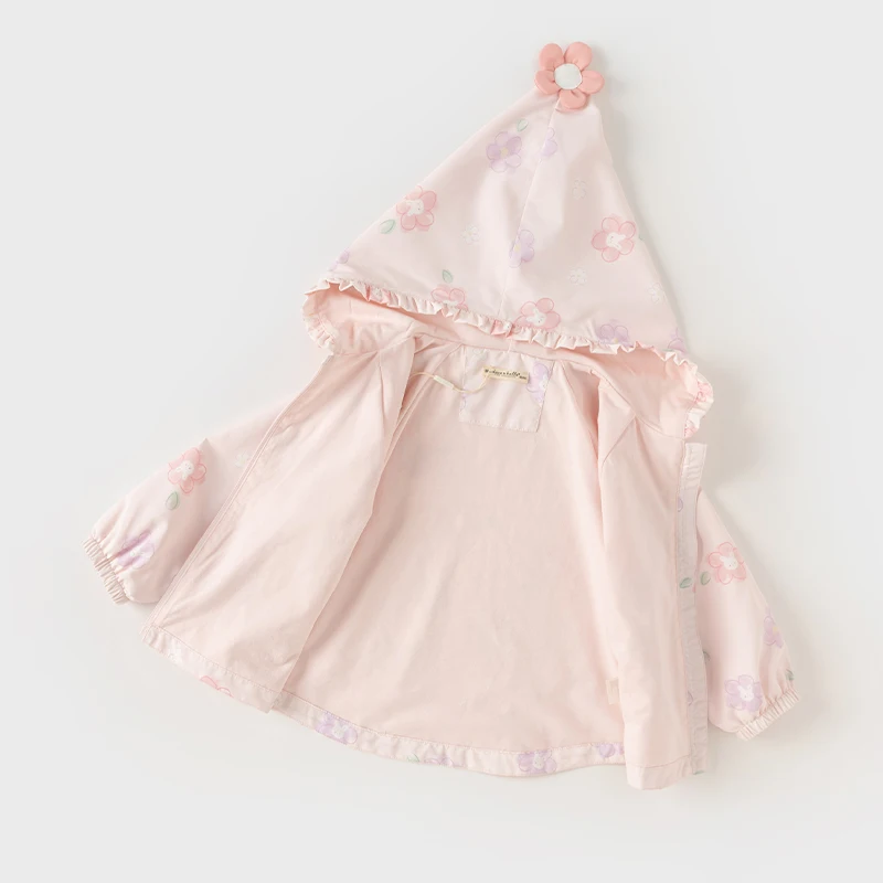 Dave Bella Children Girls Outerwear Tops 2025 Spring New Fashion Casual Floral Sweet Cute Hooded Coat Outdoor Party DB1247926
