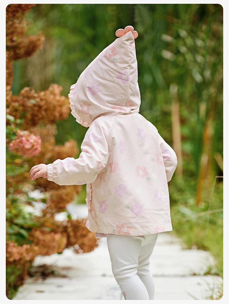 Dave Bella Children Girls Outerwear Tops 2025 Spring New Fashion Casual Floral Sweet Cute Hooded Coat Outdoor Party DB1247926