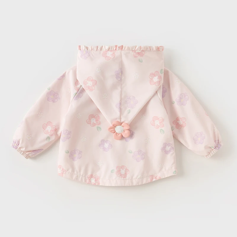 Dave Bella Children Girls Outerwear Tops 2025 Spring New Fashion Casual Floral Sweet Cute Hooded Coat Outdoor Party DB1247926