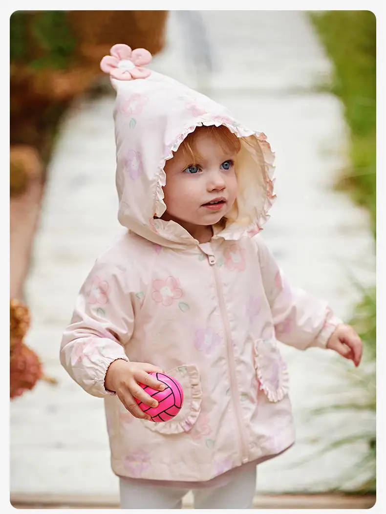 Dave Bella Children Girls Outerwear Tops 2025 Spring New Fashion Casual Floral Sweet Cute Hooded Coat Outdoor Party DB1247926