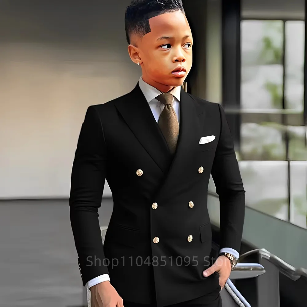 Fashion Two-piece Boys Suit Green Peak Lapel Blazer Jacket Pants 2-18 Years Kid Wedding Tuxedo Party Prom Elegant Child Clothes