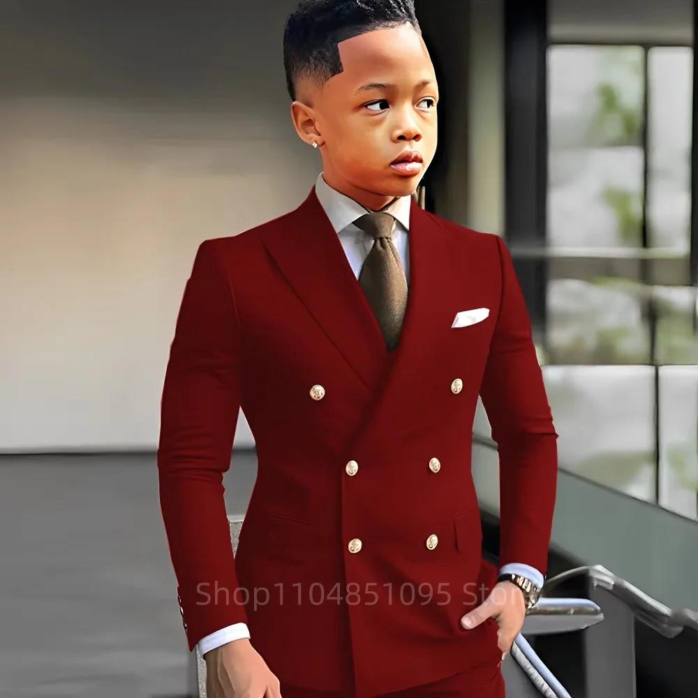 Fashion Two-piece Boys Suit Green Peak Lapel Blazer Jacket Pants 2-18 Years Kid Wedding Tuxedo Party Prom Elegant Child Clothes