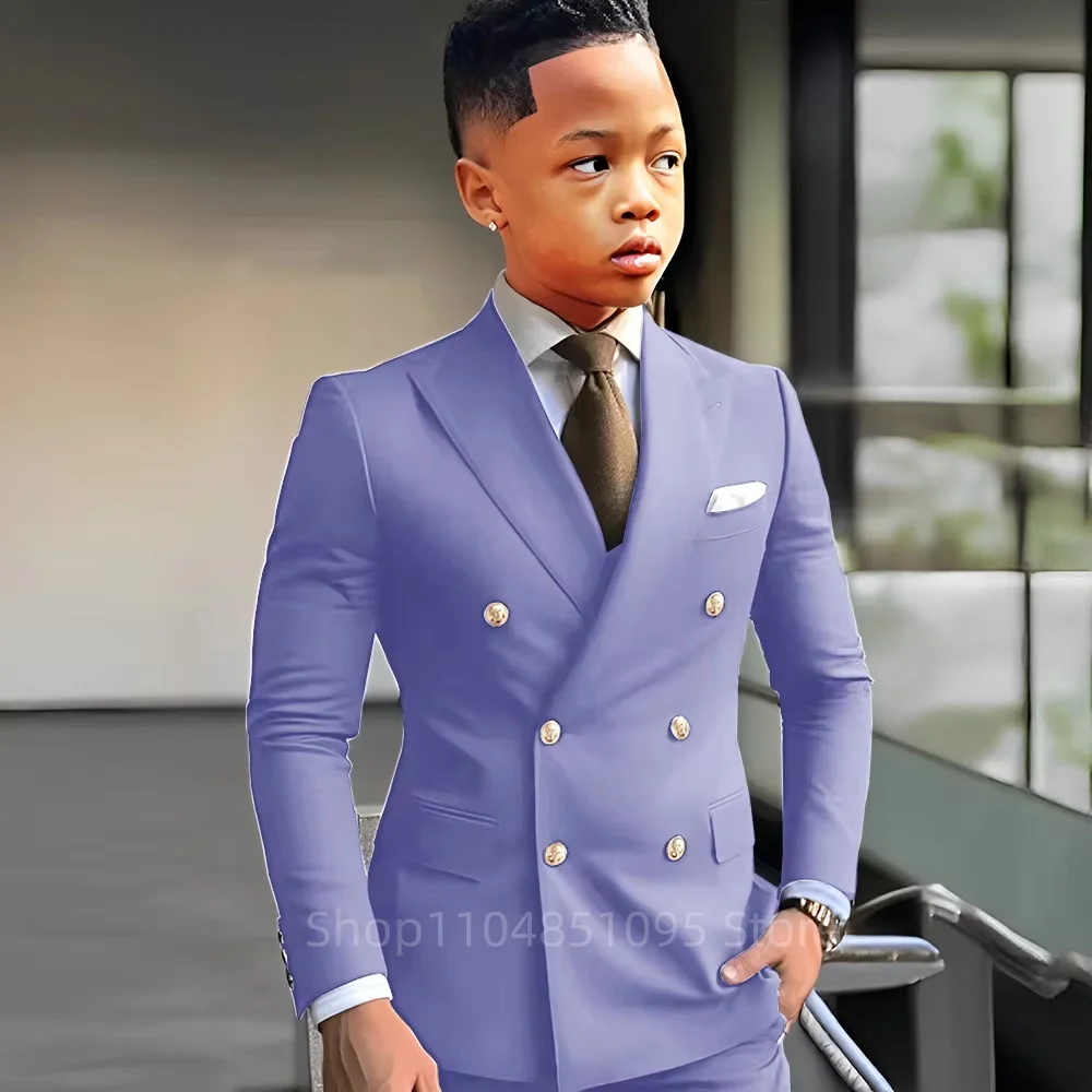 Fashion Two-piece Boys Suit Green Peak Lapel Blazer Jacket Pants 2-18 Years Kid Wedding Tuxedo Party Prom Elegant Child Clothes