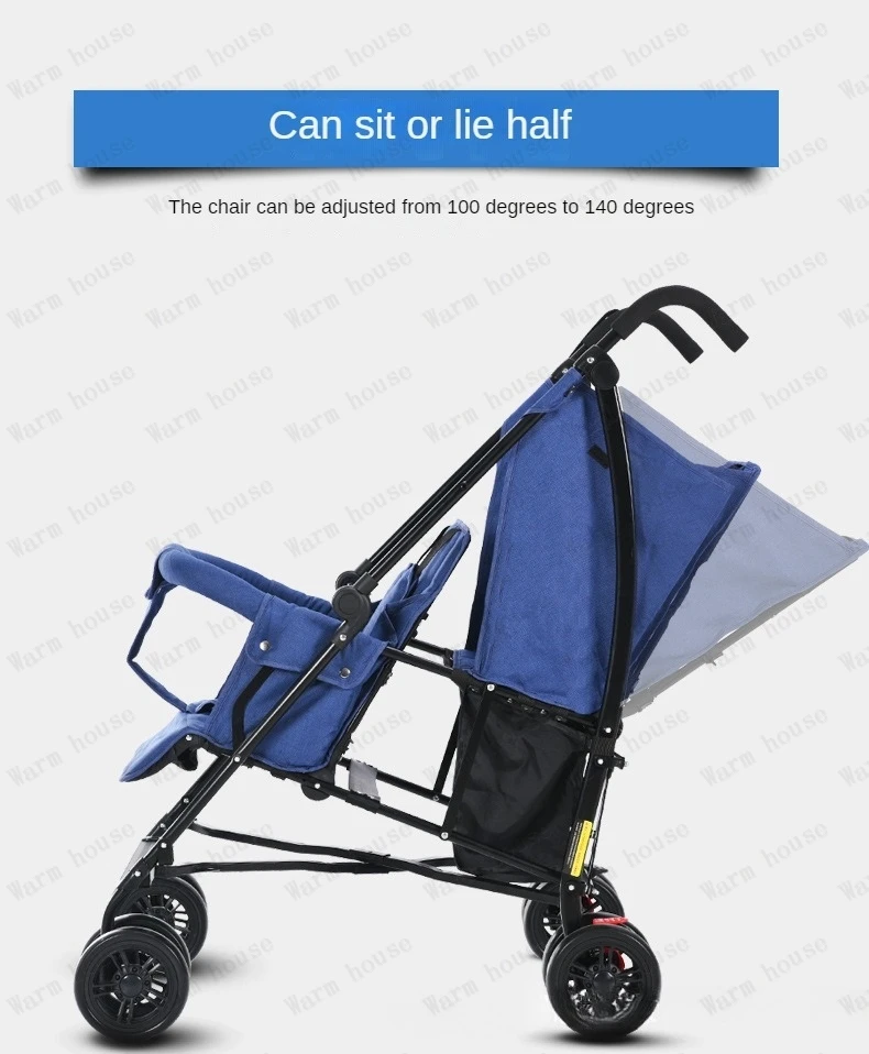 New Front and Rear Seat Twin Stroller Removable and Washable Lightweight Foldable Two-seater Stroller Double Baby Carriage