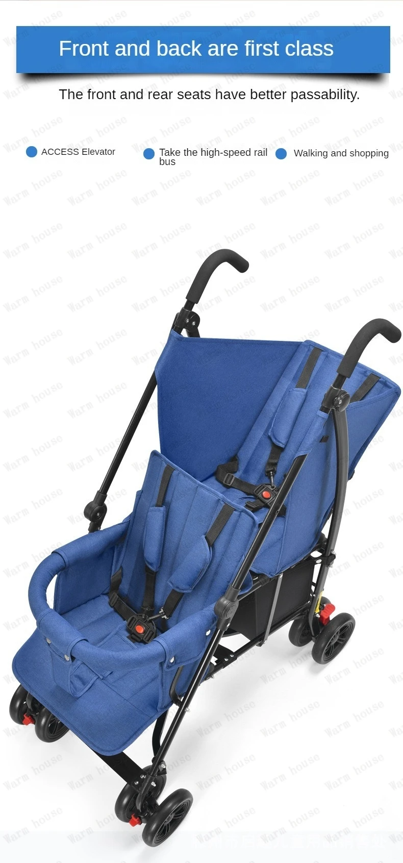 New Front and Rear Seat Twin Stroller Removable and Washable Lightweight Foldable Two-seater Stroller Double Baby Carriage