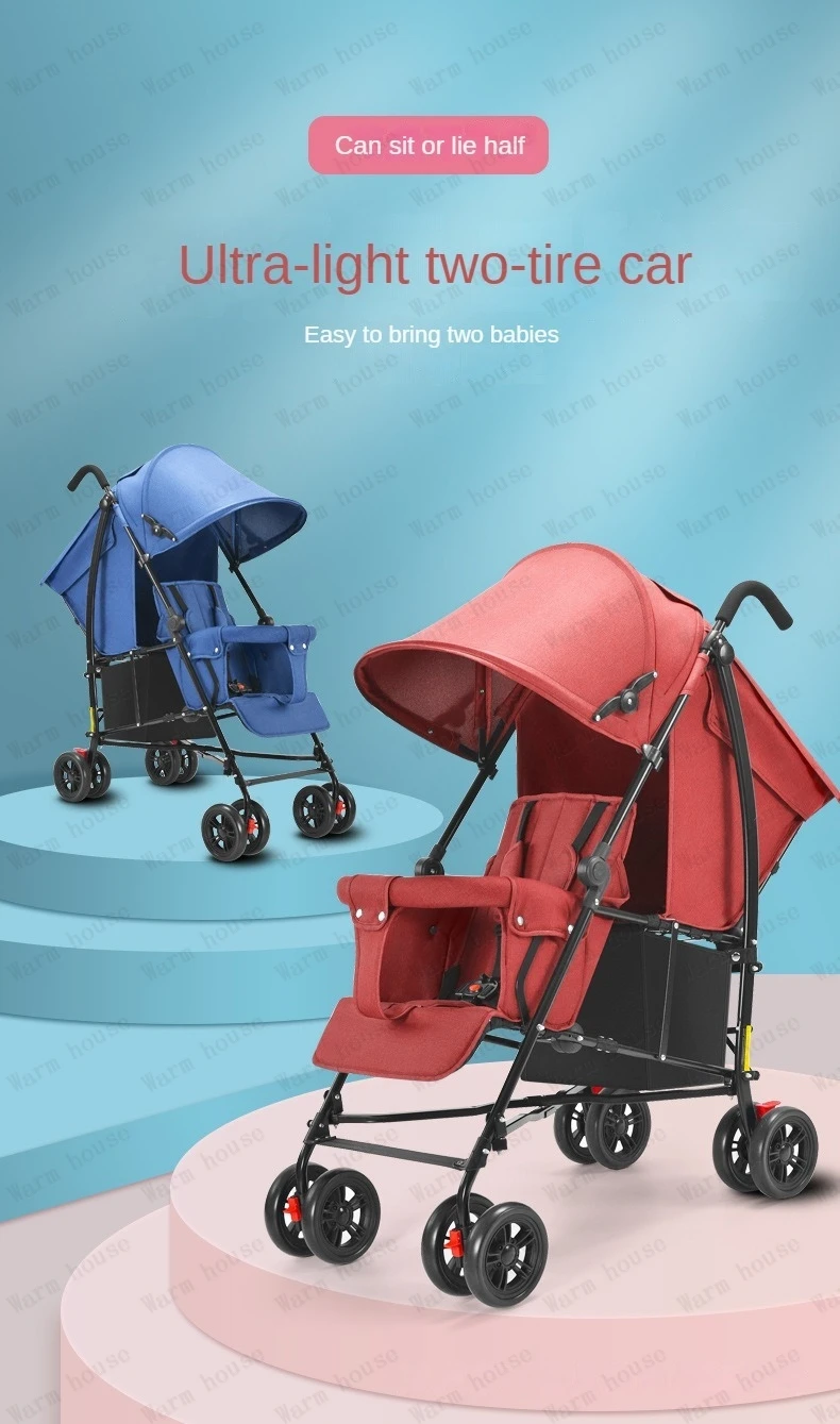 New Front and Rear Seat Twin Stroller Removable and Washable Lightweight Foldable Two-seater Stroller Double Baby Carriage