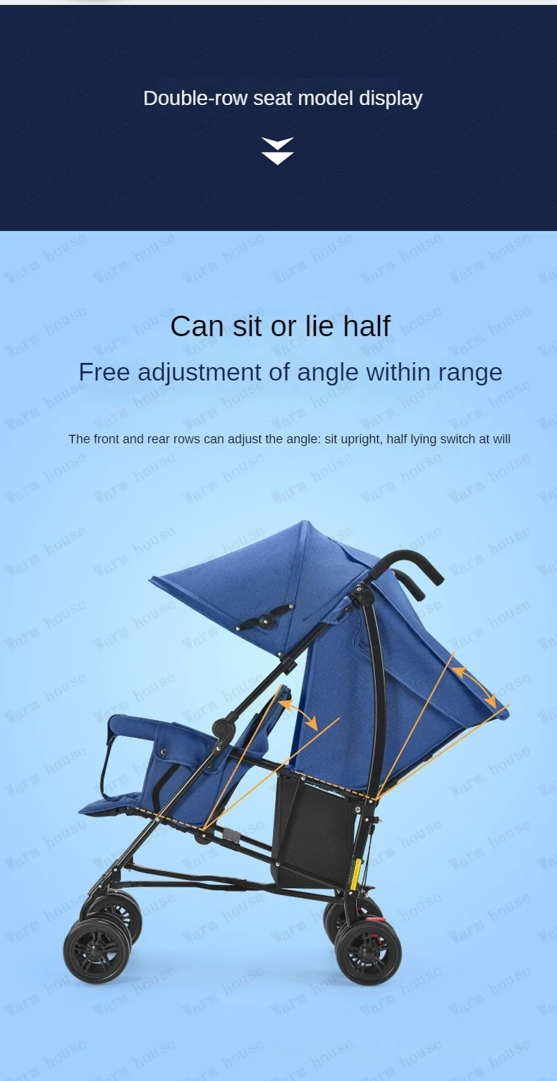 New Front and Rear Seat Twin Stroller Removable and Washable Lightweight Foldable Two-seater Stroller Double Baby Carriage