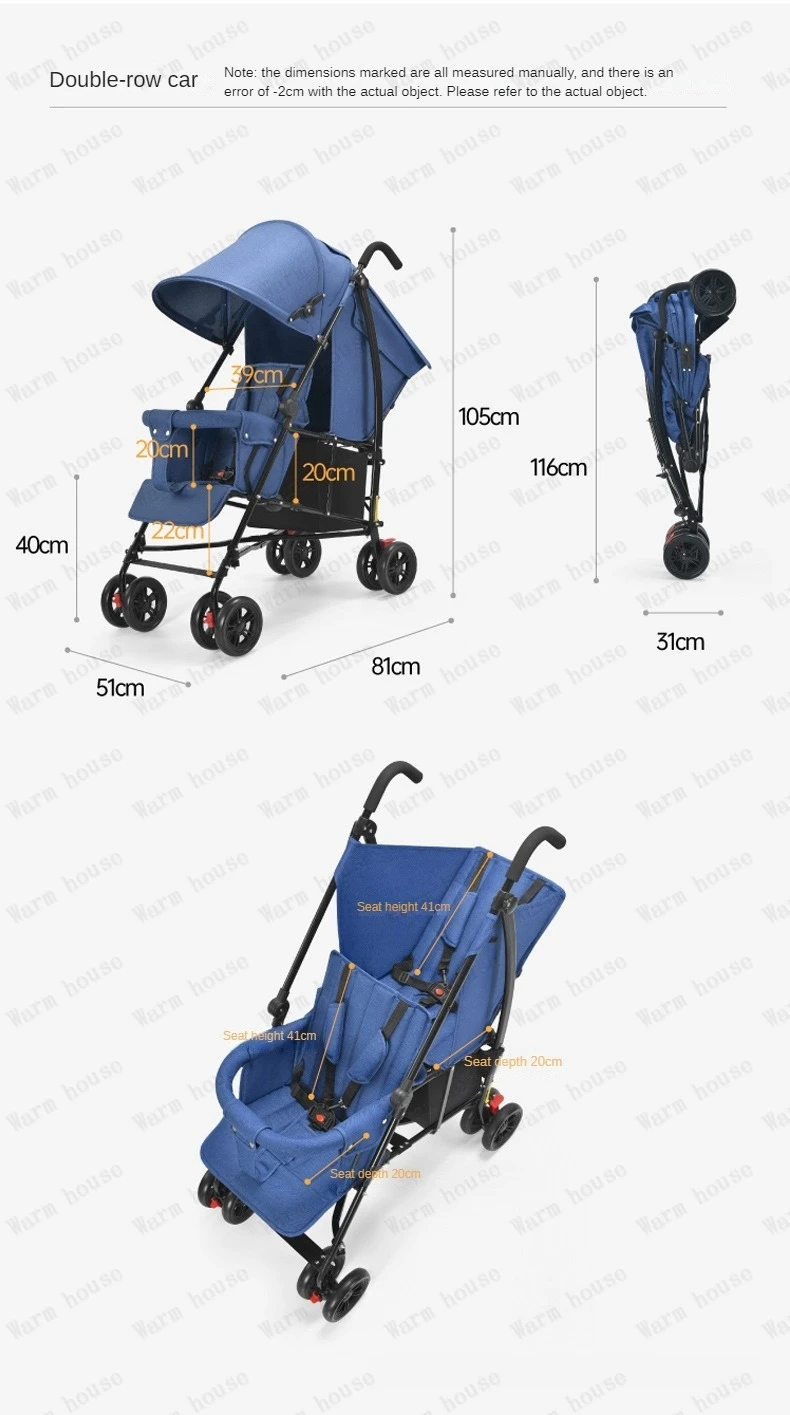 New Front and Rear Seat Twin Stroller Removable and Washable Lightweight Foldable Two-seater Stroller Double Baby Carriage