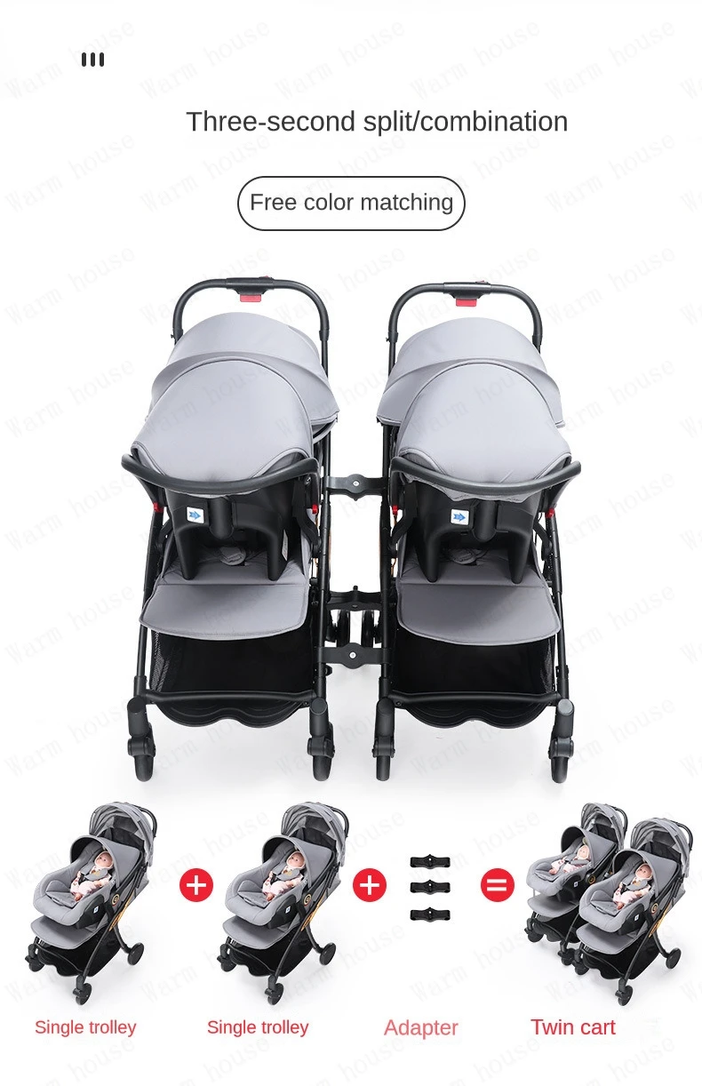 Twins Baby stroller with car seats 0-3 years lightweight baby stroller 3in1 four wheels Shock absorption folding for Two babies