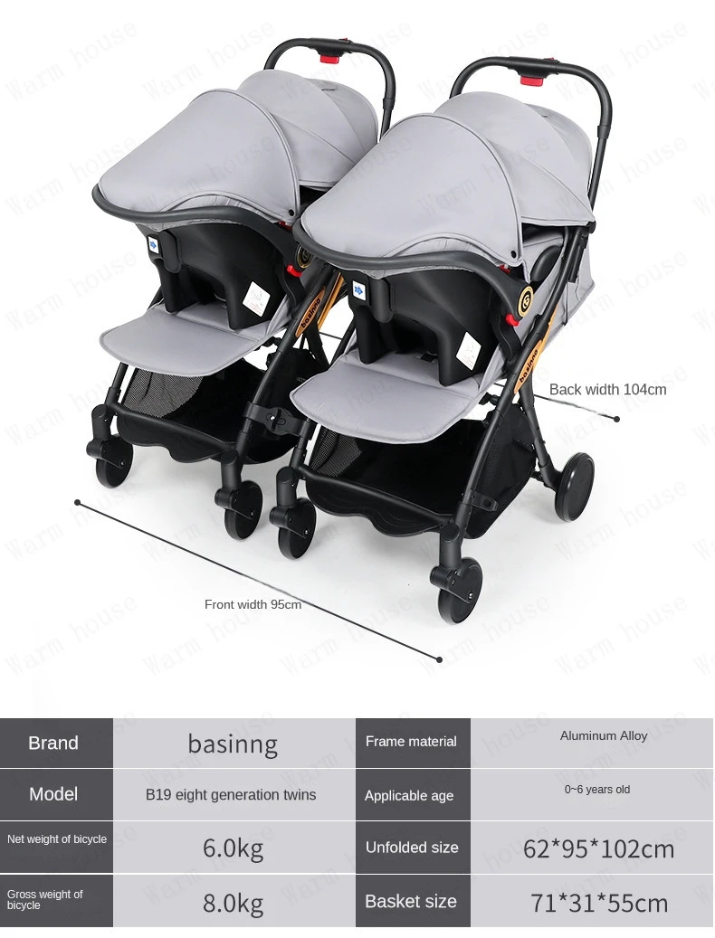 Twins Baby stroller with car seats 0-3 years lightweight baby stroller 3in1 four wheels Shock absorption folding for Two babies