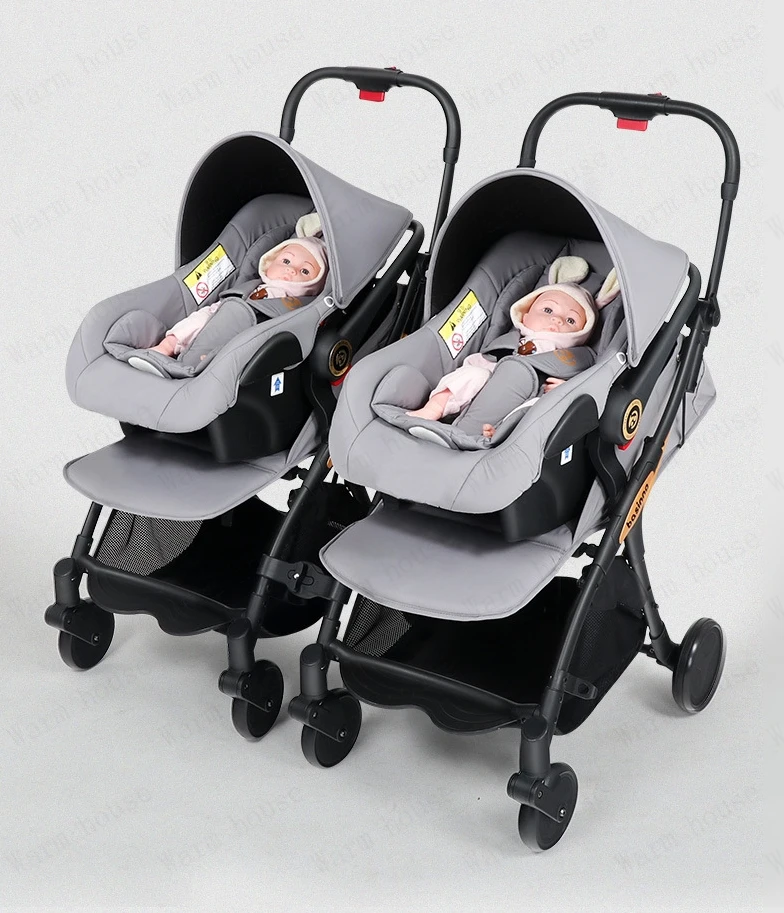 Twins Baby stroller with car seats 0-3 years lightweight baby stroller 3in1 four wheels Shock absorption folding for Two babies