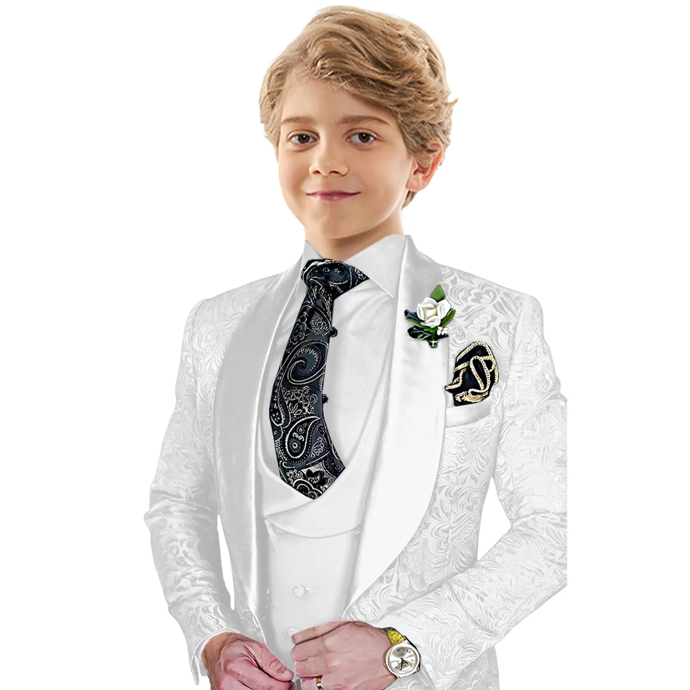 Txjojn Jacquard Boys Suit Set 3 Pieces Wedding Ring Bearer Outfit Handsome Shawl Lapel Child Tuxedo Stage Performance Outfit