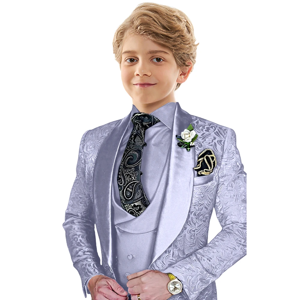 Txjojn Jacquard Boys Suit Set 3 Pieces Wedding Ring Bearer Outfit Handsome Shawl Lapel Child Tuxedo Stage Performance Outfit