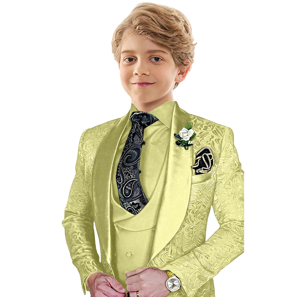 Txjojn Jacquard Boys Suit Set 3 Pieces Wedding Ring Bearer Outfit Handsome Shawl Lapel Child Tuxedo Stage Performance Outfit