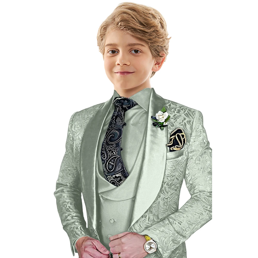 Txjojn Jacquard Boys Suit Set 3 Pieces Wedding Ring Bearer Outfit Handsome Shawl Lapel Child Tuxedo Stage Performance Outfit