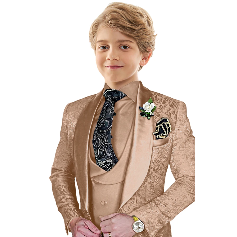 Txjojn Jacquard Boys Suit Set 3 Pieces Wedding Ring Bearer Outfit Handsome Shawl Lapel Child Tuxedo Stage Performance Outfit