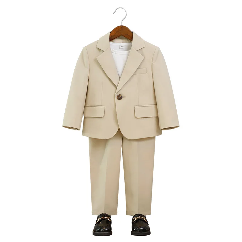 Boys Summer Khaki Pink Photography Suit Gentleman Kids Breathable Jacket Pants Ceremony Costume Children Silm Fit Wedding Dress