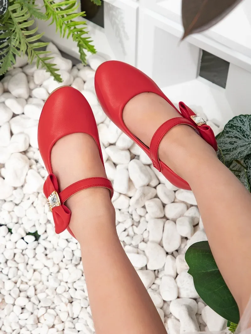2025 Spring Girls Party Dresses Shoes Elegant Bowknot Catwalk Children High Heels Fashion Kids Princess Wedding Leather Shoes