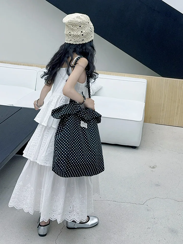 2025 summer white big girl dress child Korean suspender skirt junior kids western-style cake skirt teen Princess Dresses 130-180
