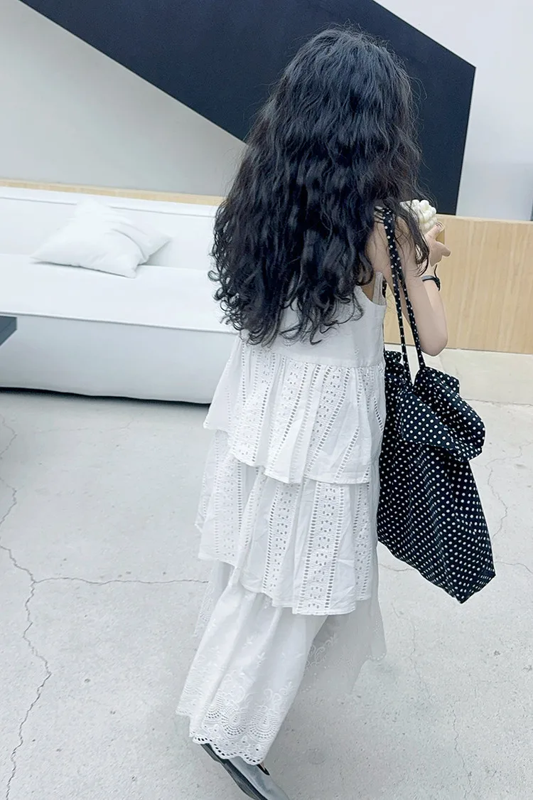 2025 summer white big girl dress child Korean suspender skirt junior kids western-style cake skirt teen Princess Dresses 130-180