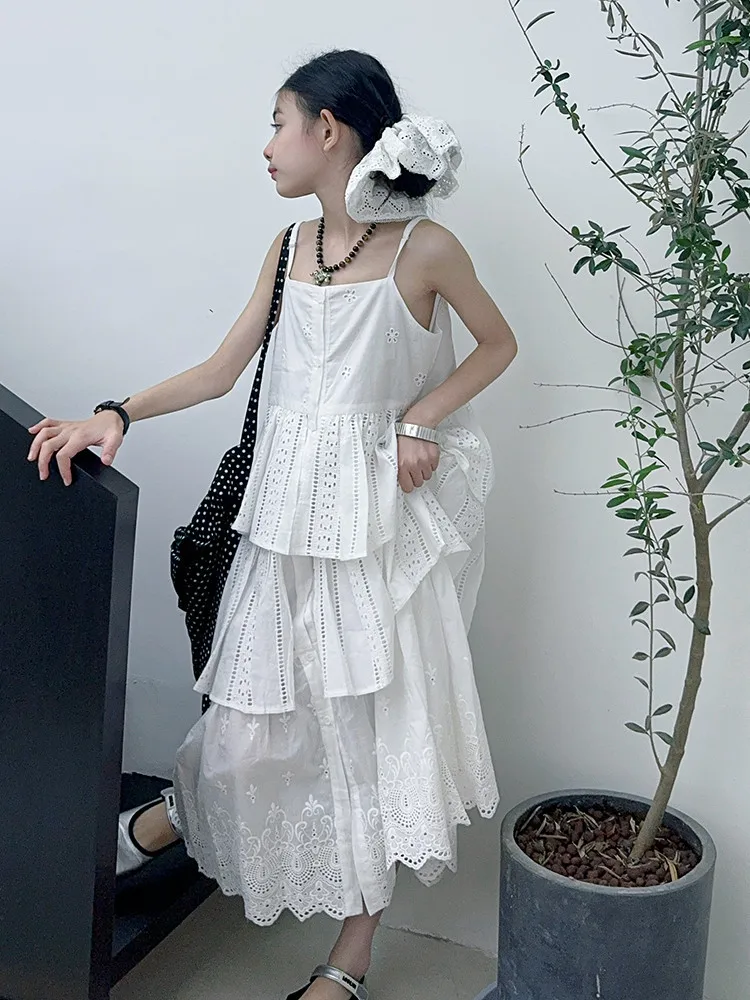 2025 summer white big girl dress child Korean suspender skirt junior kids western-style cake skirt teen Princess Dresses 130-180