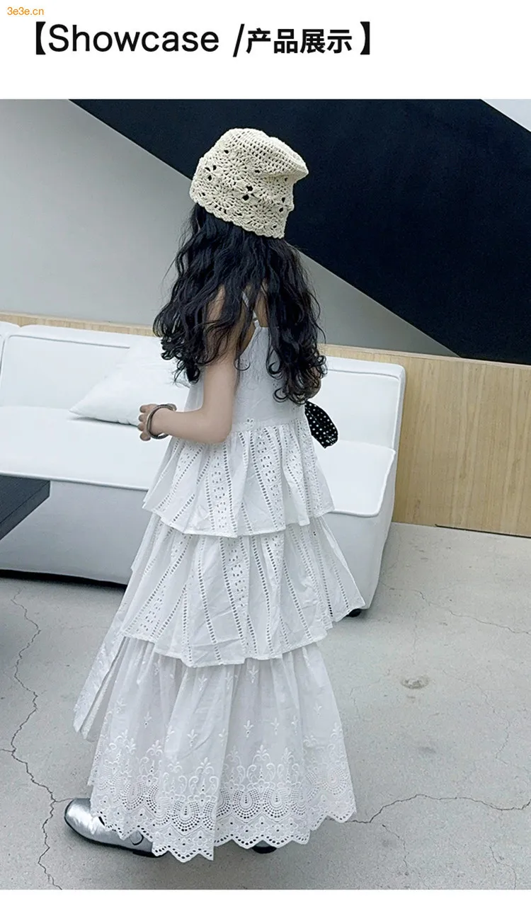 2025 summer white big girl dress child Korean suspender skirt junior kids western-style cake skirt teen Princess Dresses 130-180