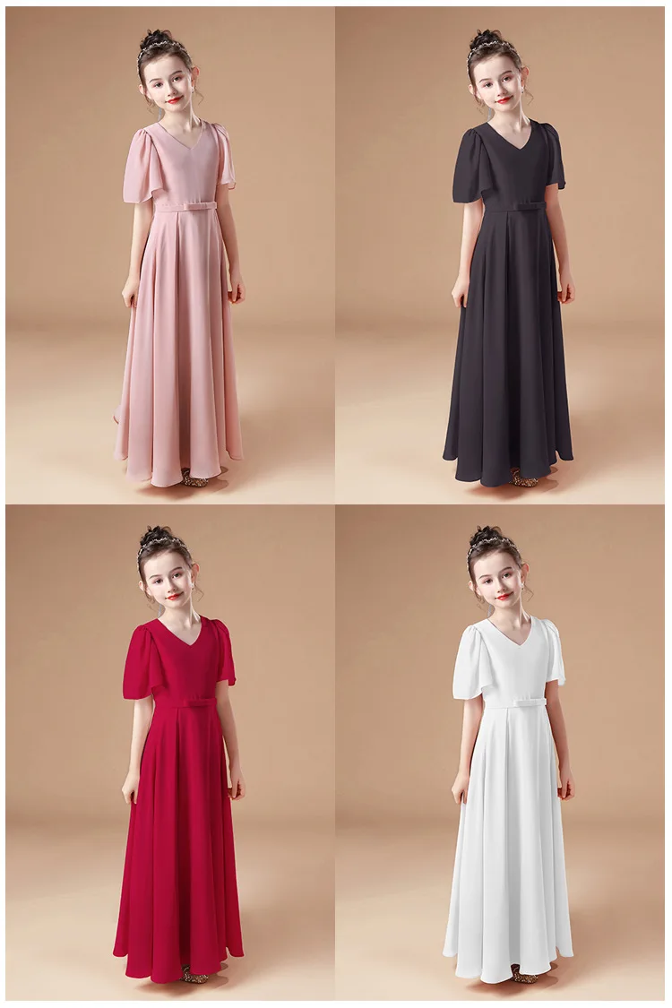 A-Line Spoon Floor-Length Chiffon Lace Little Bridesmaid Dress Princess Little Girl Flower Girl Dress Wedding Party