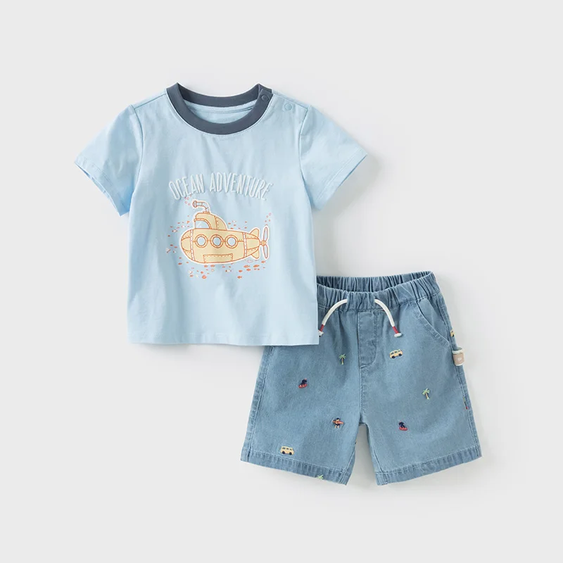 Dave Bella Boys Summer T-shirt Casual Short Sleeve Tops Children Cartoon Printed Cotton T-shirt Casual Kids Clothes DB2250239