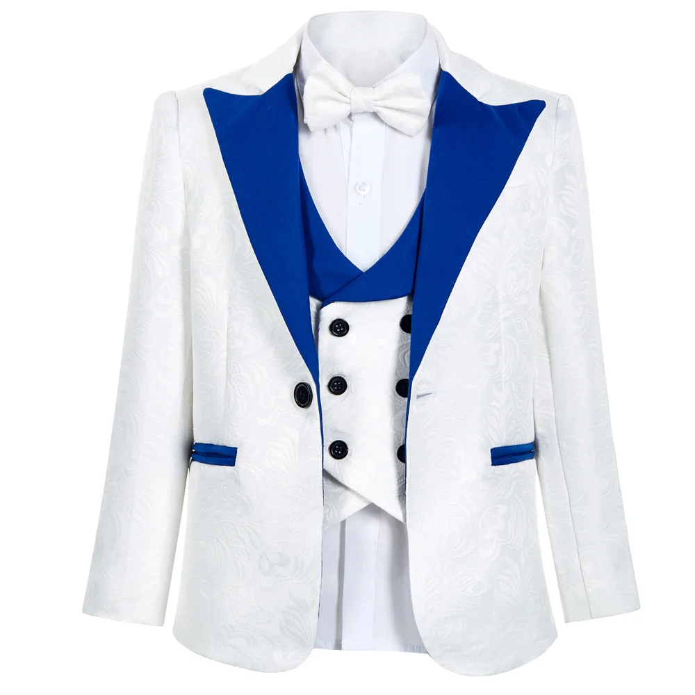 Royal Blue Paisley Suit Set or Children 3-14 Years Communion Suit Boys Wedding Suits 4-Piece Jacket Vest Pants Bowtie