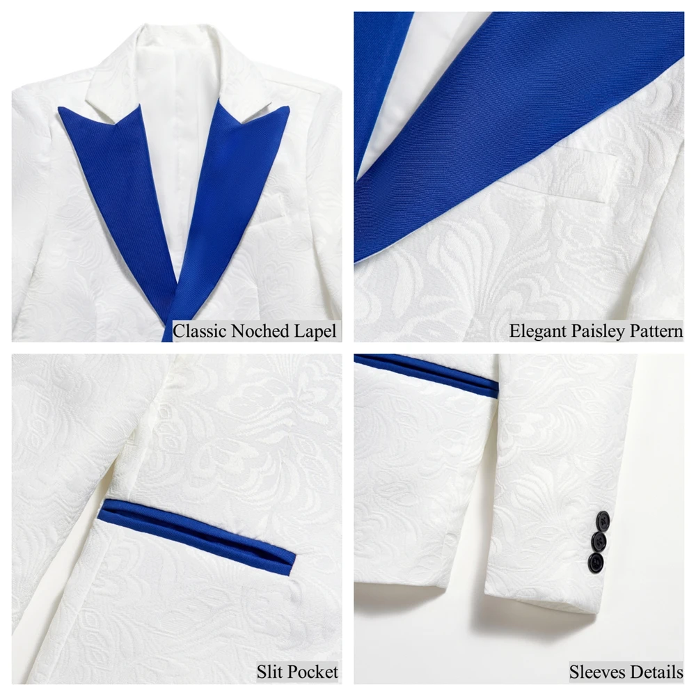 Royal Blue Paisley Suit Set or Children 3-14 Years Communion Suit Boys Wedding Suits 4-Piece Jacket Vest Pants Bowtie