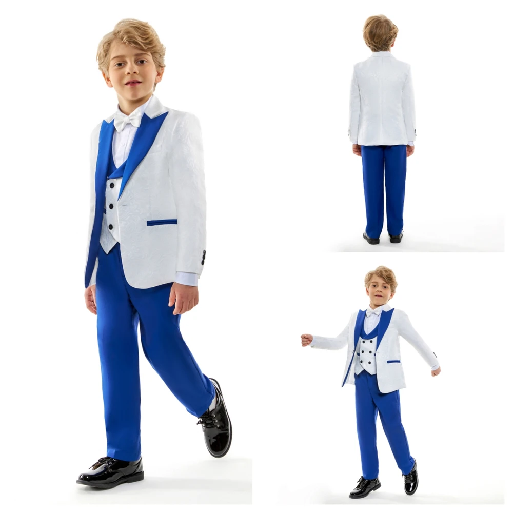 Royal Blue Paisley Suit Set or Children 3-14 Years Communion Suit Boys Wedding Suits 4-Piece Jacket Vest Pants Bowtie