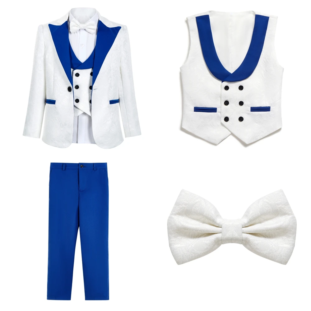 Royal Blue Paisley Suit Set or Children 3-14 Years Communion Suit Boys Wedding Suits 4-Piece Jacket Vest Pants Bowtie