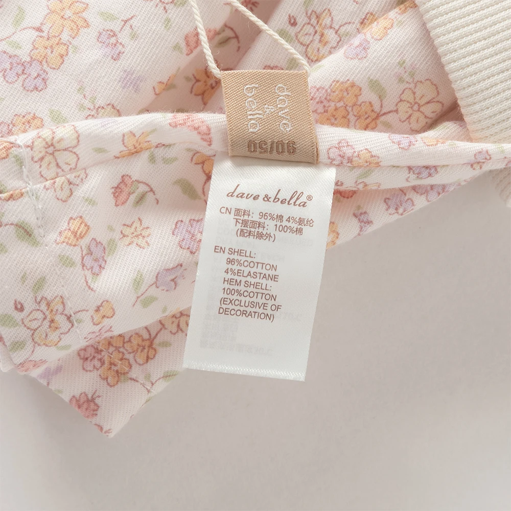 Dave Bella Children One-piece Dress Autumn Spring Girls Clothes Baby Kid Sweet Print Dresses Casual Cotton Long Sleeve DB1260248