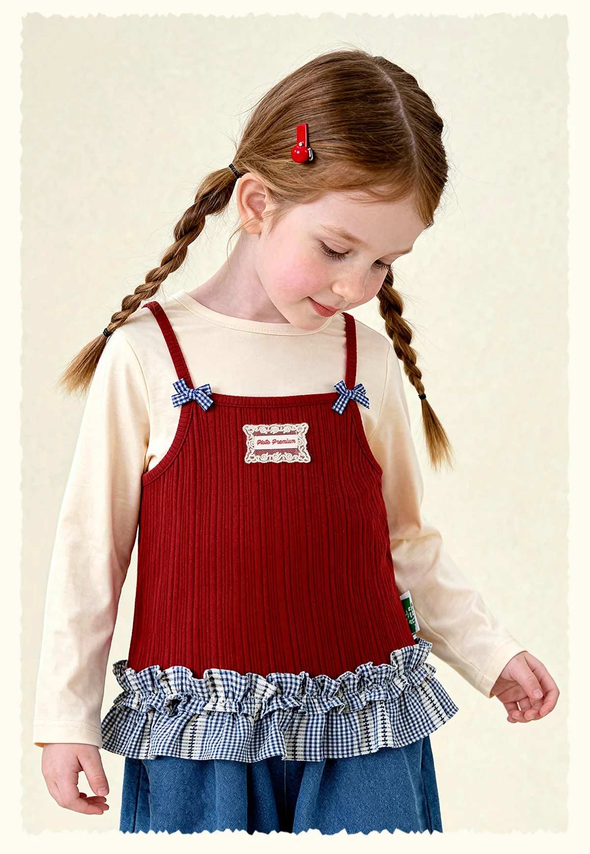 Amila 2026 Spring Girls' T-Shirt Set Sweet And Versatile Long Sleeve Bottom Shirt Strap Two Piece Set Trendy Daily Fashion